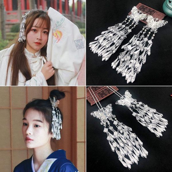 

party masks hanfu costume headdress retro hair accessories long multi-layer tassels step shake jewelry imitation miao silver insert comb