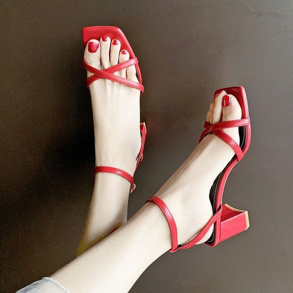 

dress shoes summer high heels women's with open toe suede word buckle women sandals rome gladiator 2021 rty, Black