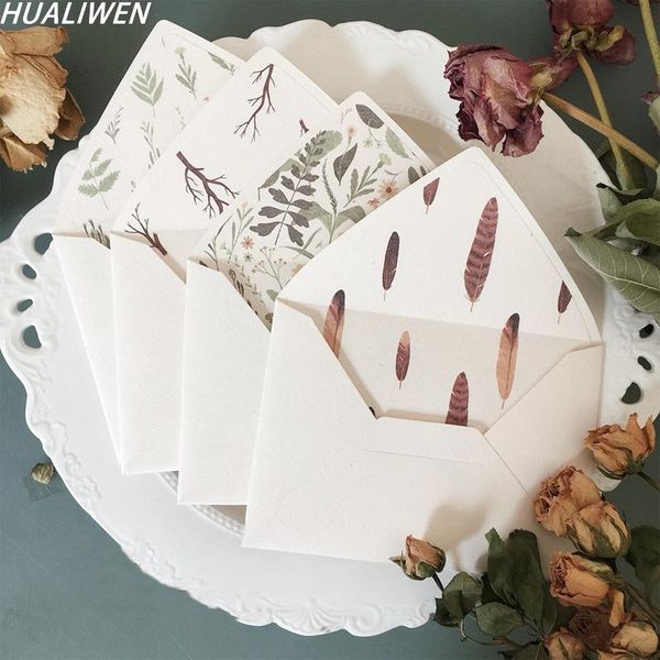 

10pcs/lot vegetal wind forest paper vintage beige envelope lined with plain color gift wrap