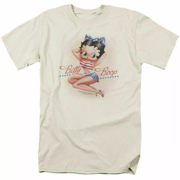 

betty boop stars and stripes forever t shirt mens licensed cartoon merch cream, White;black