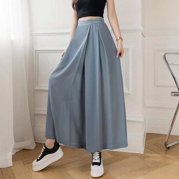 

skirts and summer 2021 han edition clasp design feeling chiffon pants big yards elastic waist slacks bust divided s, Black