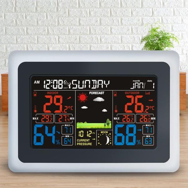 

digital hygrometer weather station temperature humidity tester clock alarm wall indoor outdoor sensor probe lcd desk & table clo clocks