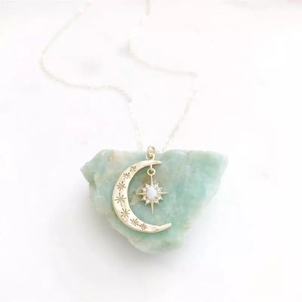

exquisite gold crescent moon women necklaces opal chain star necklace fashion jewelry accessories pendant, Silver