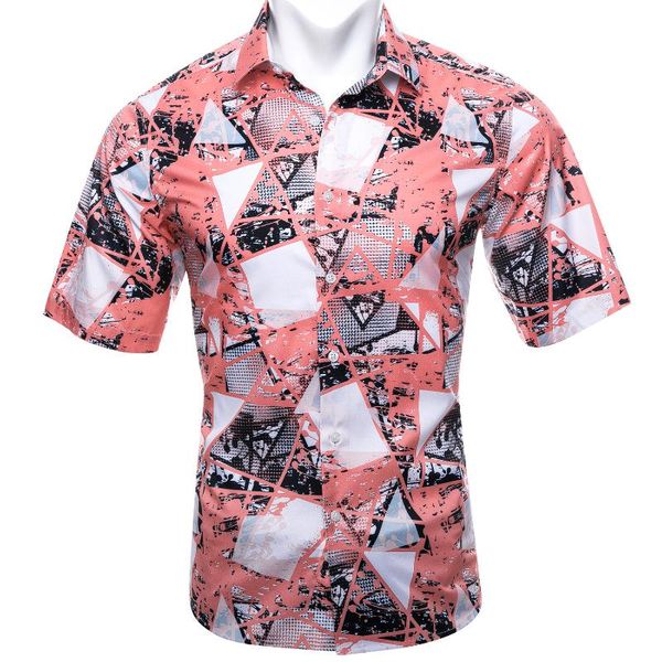 

men's dress shirts pink print summer sweat-absorbent shirt men hawaiian casual fit short sleeve paisley breathable barry.wang, White;black