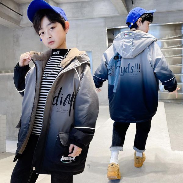 

jackets boys' thickened thermal jacket fashion children's clothes 2021 kids winter 14 to 16y retail, Blue;gray