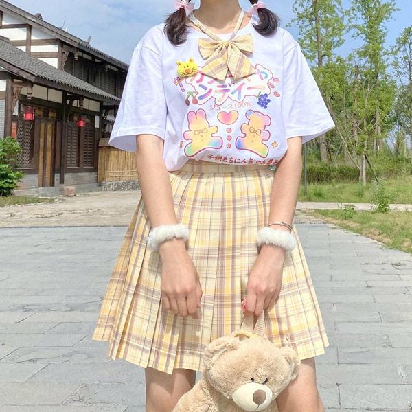 

qweek kawaii tshirt women fashion 2021 graphic t shirts print over size casual white short sleeve shirt women's t-shirt