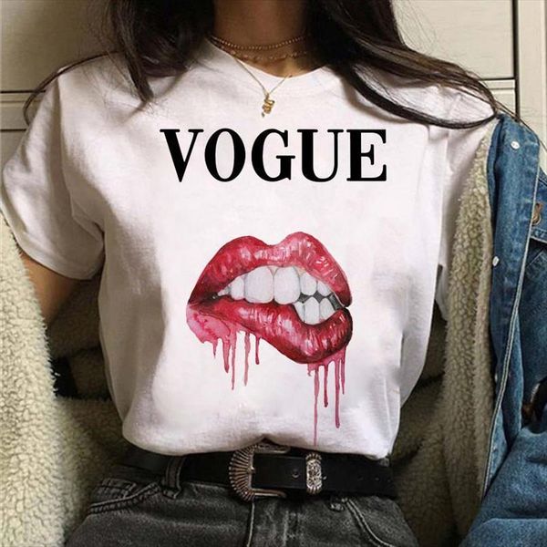 

And Women Vogue Lips Printed Men T Shirts Harajuku Fashion Graphic Tees Casual Ladies Short Sleeves Female, White;black