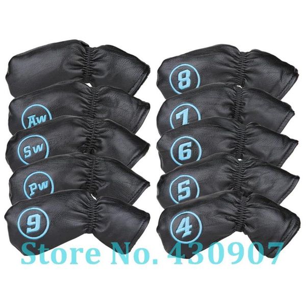 

10pcs/set soft pu leather golf club iron head covers 4,5,6,7,8,9,sw,aw,pw and one blank complete set of clubs