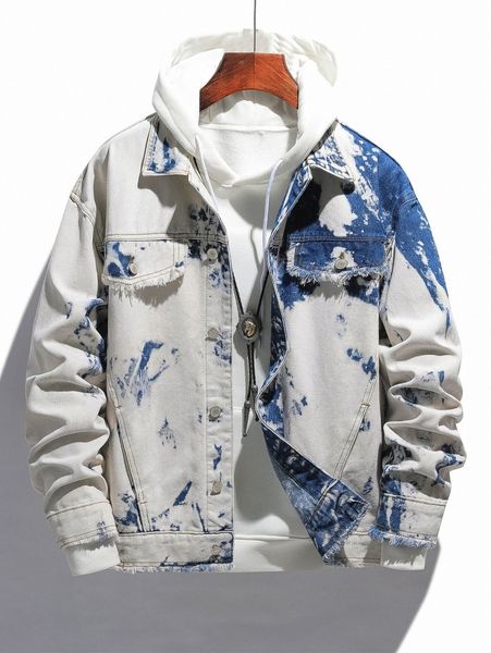 

men random washed denim jacket without hoodie 116p#, Blue