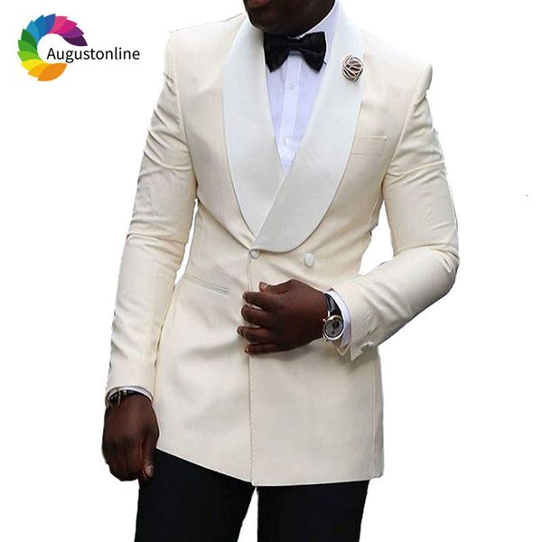

men's suits & blazers beige men wedding shawl lapel man blazer slim fit groom tuxedo double breasted jacket pants 2piece ternos co, White;black