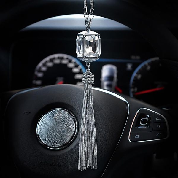 Decorazioni per interni Ornamenti appesi per auto con strass di lusso 4 colori Accessori per specchietto retrovisore in cristallo per uomo Donna Ciondolo per regali per ragazze