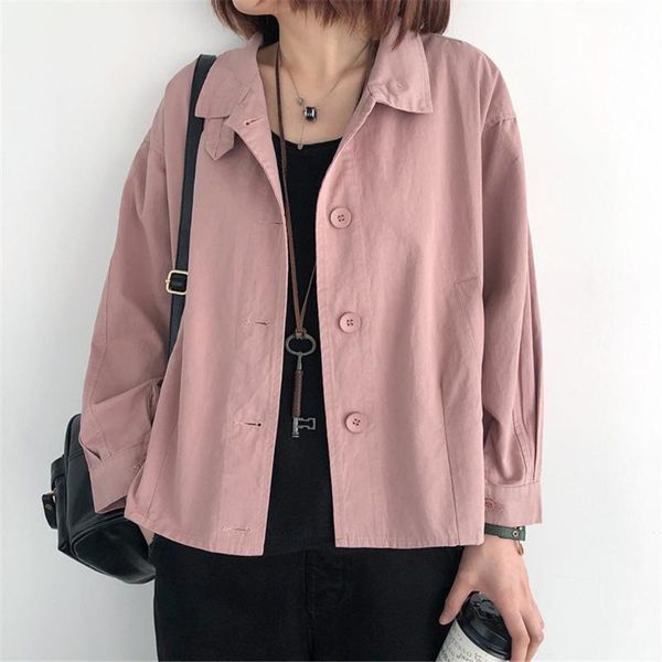 

women's jackets cotton jacket lapel single-breasted spring fall 2021 ladies solid color short coat leisure women, Black;brown