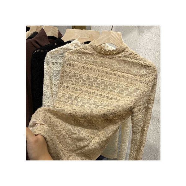 

women's sweaters exquisite autumn long sleeve lace bottomed shirt with hook flower hollowed out, slim, half high collar, women's t, White;black