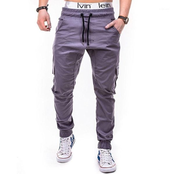 

foreign trade style men fashion solid color side poet with dstring elastic waistband casual ankle banded pants men's, Black
