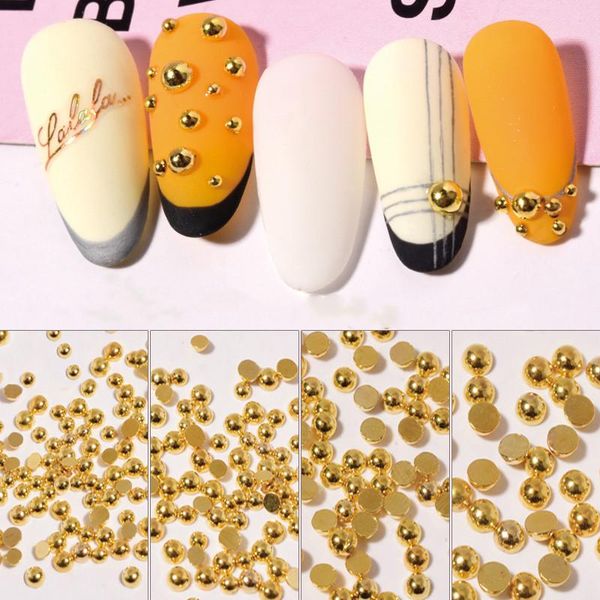 

nail art decorations 100pcs gold mini caviar beads 1mm/1.5mm/2mm/2.5mm/3mm half round metal studs 3d tiny rivets charm, Silver;gold