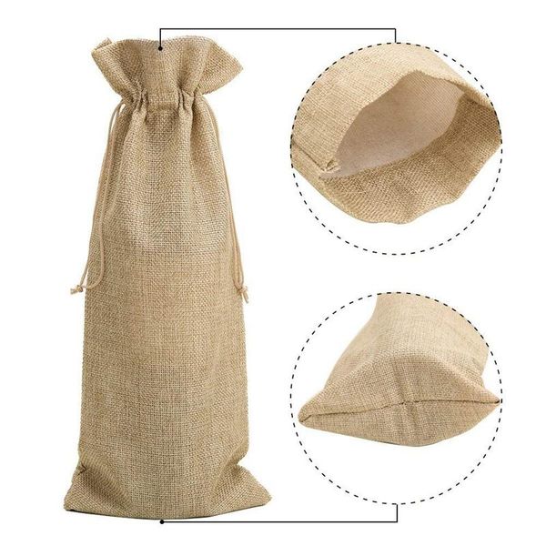 

gift wrap 10pcs jute wine bags, 14 x 6 1/4 inches hessian bottle bags with drawstring