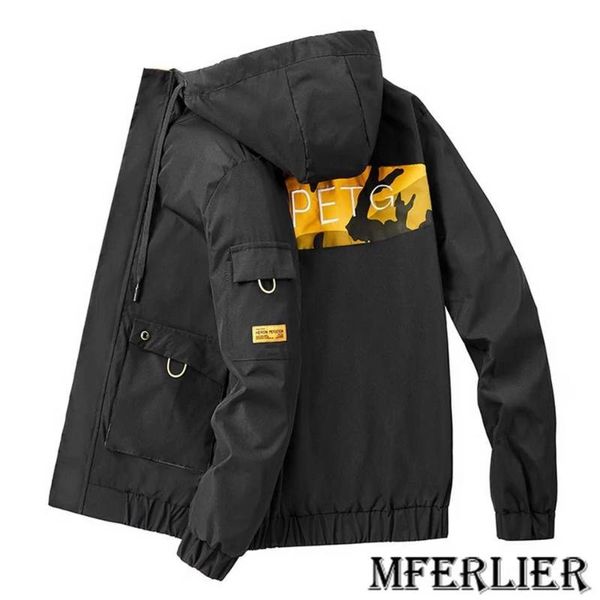 

men's jackets autumn winter men cargo jacket camouflage hooded pockets letter plus size 8xl 9xl korea style safari, Black;brown
