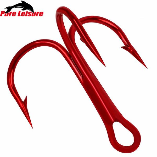 

fishing hooks pureleisure 100pcs/lot high carbon steel red treble 2/4/6/8/10# hard lure triple hook sea tackle