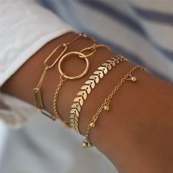 

4 pcs/set vintage geometric arrow metal chain gold color bracelets for woman bohemian beach bangle jewelry, Golden;silver