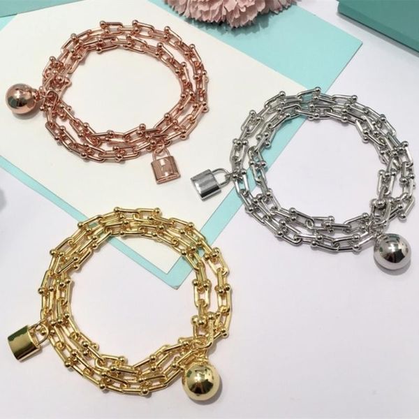 

beaded, strands 100% tff925 sterling silver bracelet u-shaped lock trendy ball women logo fine fashion jewelry valentines birthday gift, Black