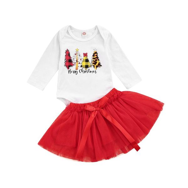 

clothing sets christmas baby girls two-piece clothes set, white letters printed pattern romper and red yarn skirt 0-24 months