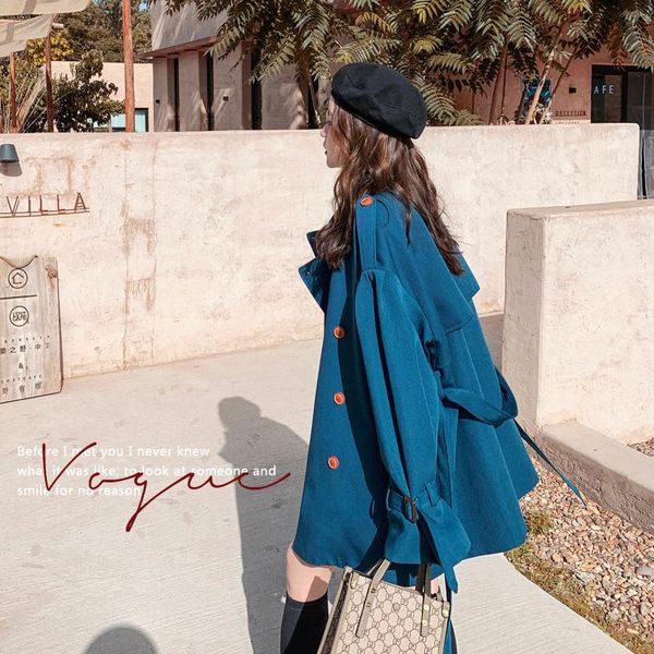 

women's trench coats 2021 spring and autumn windbreaker classic easy to wear coat, Tan;black