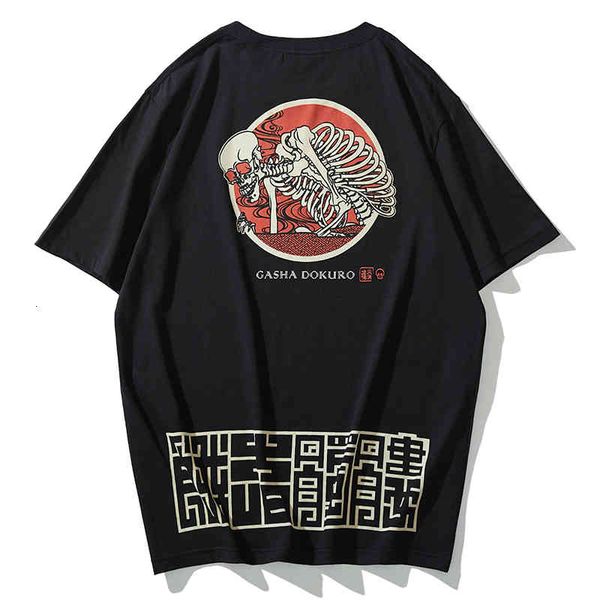 

men's t-shirts european and american style personality skeleton street hip hop rock heavy metal cotton brand short sleeve t-s, White;black