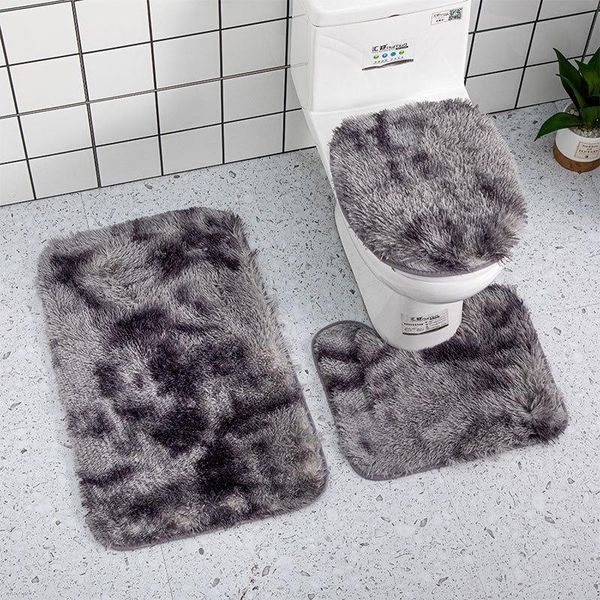 

bath mats 3pcs/set gradient color pvc anti-slip bathroom mat set fluffy plush carpets modern toilet lid cover rugs kit