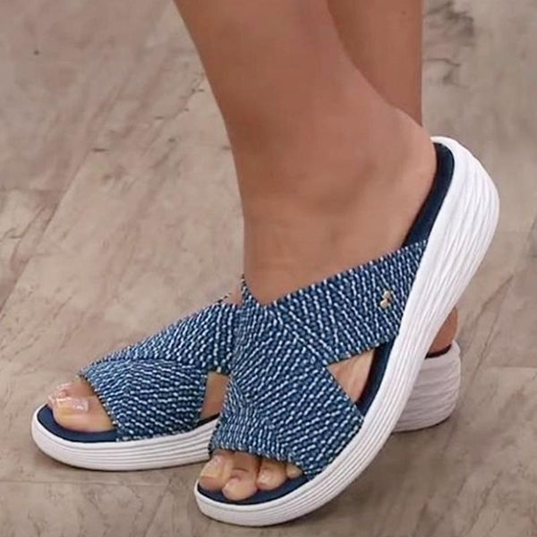 

summer sandals fashion thick bottom slope with fish mouth women flying cross sandal couple slippers, Black