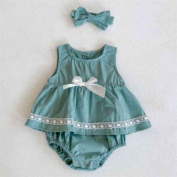 

0-3yrs summer infant baby jumpsuits girls sleeveless bowknot clothes clothing rompers 210521, Blue