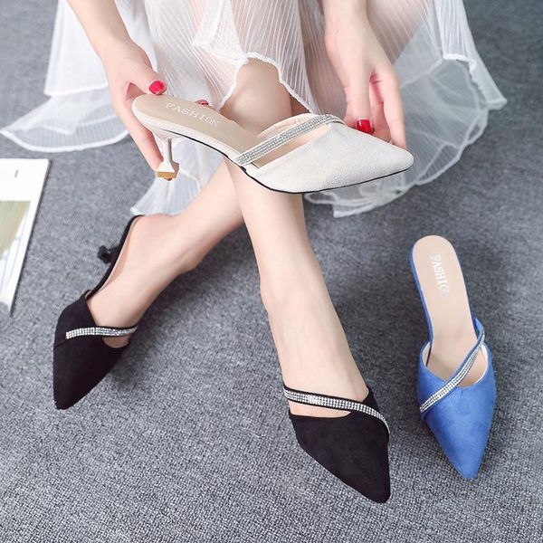 

slippers casual high-heeled shoes lady slipers women flock cover toe loafers shallow med slides jelly flip flops luxury 2021 thi, Black