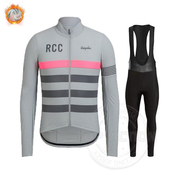

racing sets rcc winter thermal fleece set cycling clothes raphaful men's jersey suit sport riding bike mtb clothing bib pants warm, Black;blue
