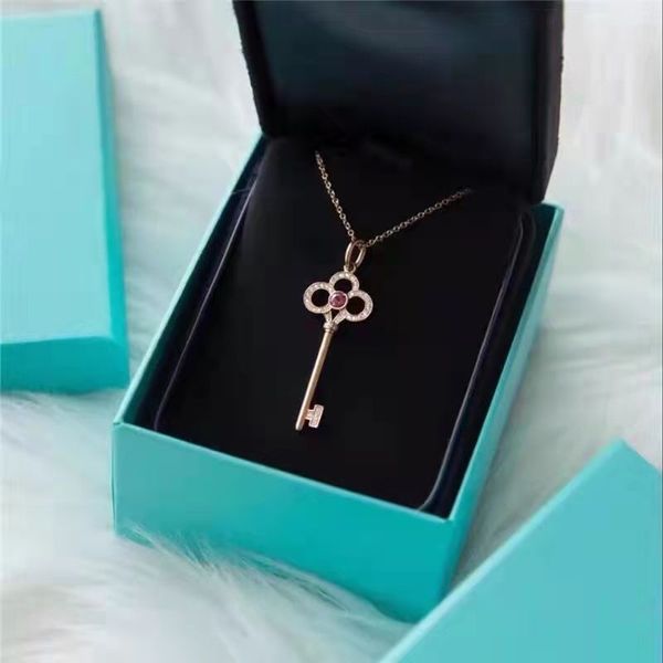 

100% real 925 sterling silver jewelry love key pendant necklace with purple crystals chain women's gift