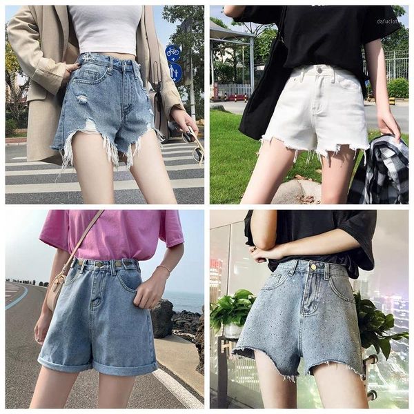 

summer korean-stylewomens dress high-waisted denim shorts with holes pants wrapped skirt stall /40 women's jeans, Blue