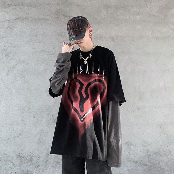 

cool spring funny men's tshirt long sleeve harajuku t shirt japanese rock streetwear hip hop patchwork loose tshirts women's t-shi, White