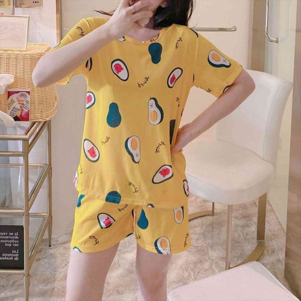 

Pajama Sets Summer Trendy Womens Sleepwears Simple Korean Sweet Printed Loose Schoolgirls Homewear Kawaii Leisure Soft Sleepwear, Black;red
