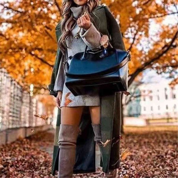 

vintage women woolen overcoat elegant ladies slim long coats causal female double breasted pocket outercoat girl chic coat 210427, Black