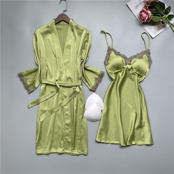 

women's sleepwear v-neck 2pcs robe gown sets spring kimono bathrobe&nightgown sleep suit loungewear nightwear home clothes, Black;red