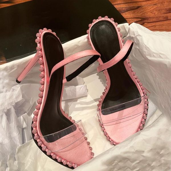 

sandals transparent word belt women 2021 europe and america summer fairy style temperament pink king high heels stiletto, Black