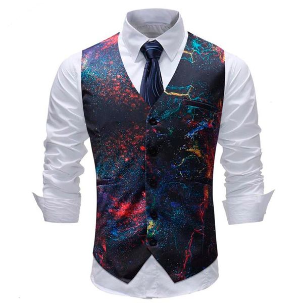 

men's vests men dress for slim fit casual graffiti printed sleeveless jacket coat mens fashion formal waistcoats suit vest, Black;white