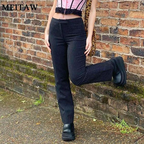 

women high waist suit trousers korean ol office straight pants 2021 spring casual striped long streetwear women's & capris, Black;white