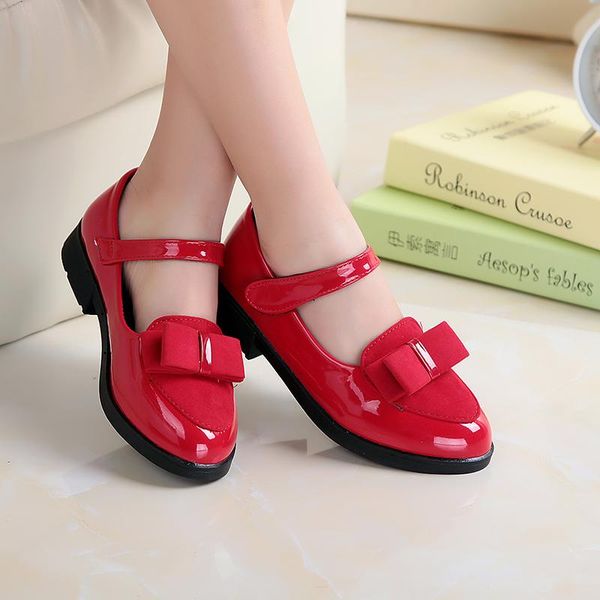 

children' shoes for girl princess leather fashion cute bow wedding student party dance dignified temperament flat, Black;grey
