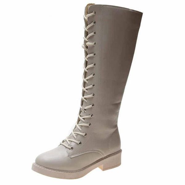 

boots spring and autumn shoes lace-up rubber fashion knee-length high women's thick-soled high-heeled white leather, Black