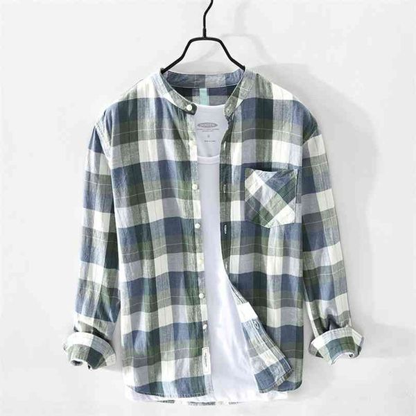 

men's retro plaid shirt long sleeves stand collar casual 210809, White;black