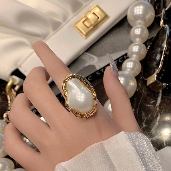 

cluster rings vintage 2021 trendy gold color statement big baroque adjustable open pearl for women personality summer fashion jewelry, Golden;silver