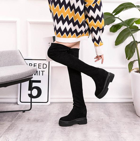 

boots 2021 autumn and winter women's long over the knee stretch platform casual shoes fashion high, Black