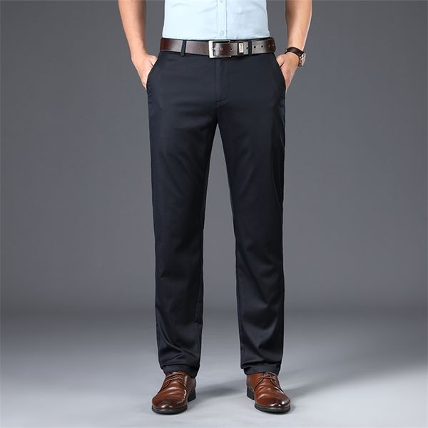 

browon arrival casual pants men mid waist straight formal long trouser solid color flat design pant business men 210723, Black