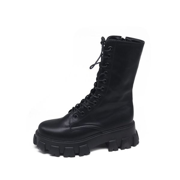 

spring/autmun women motorcycle boots street cool lace up ankle boots round toe platform flat heel lolita fashion ladies boots, Black