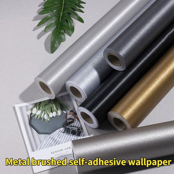

wallpapers metal brushed pvc waterproof self-adhesive wallpaper cabinet door wall sticker furniture renovation home decoration