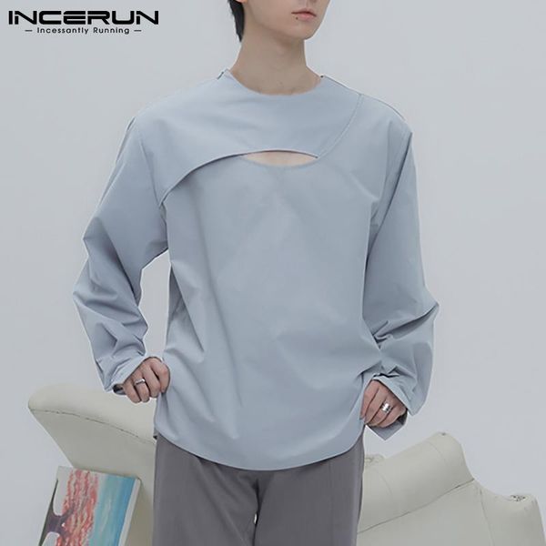 

men's casual shirts shirt long sleeve hollow out 2021 personality breathable streetwear solid color camisas hombre 5xl incerun 7, White;black